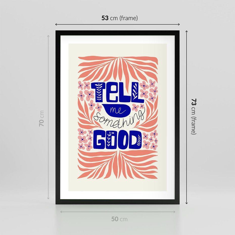 Plakat w ramie 50x70 - Bezgraniczne Formy - nowoczesna typografia, liście - rama czarna