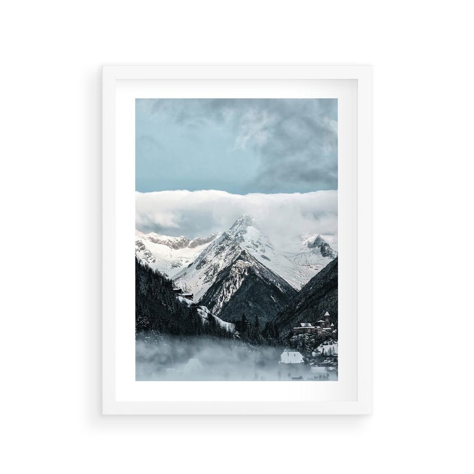 Plakat w ramie 30x40 - Magia Zimy w Górach - góry, śnieg - rama biała