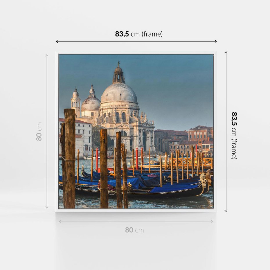 Obraz w ramie 80x80 - Urok Wenecji - fotografia, przystań w Wenecji - rama biała
