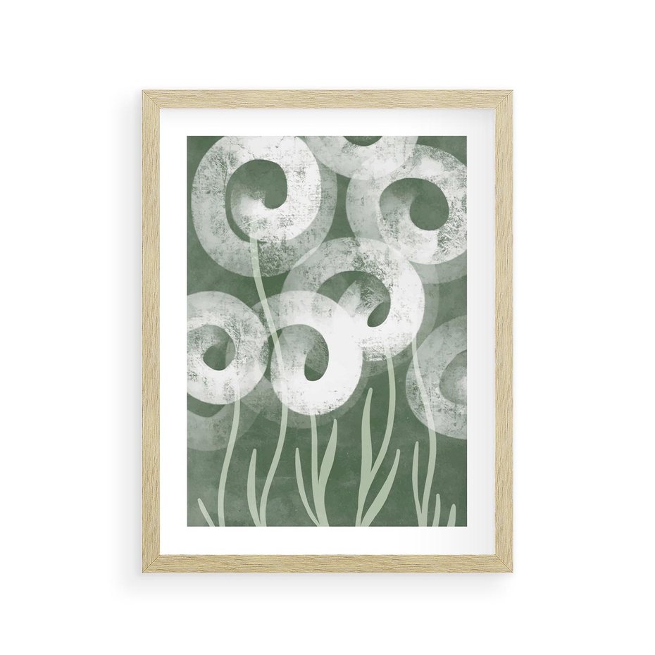 Plakat w ramie 30x40 - Spokojne Plamy Natury - zielony plakat, roślinne motywy - rama drewno