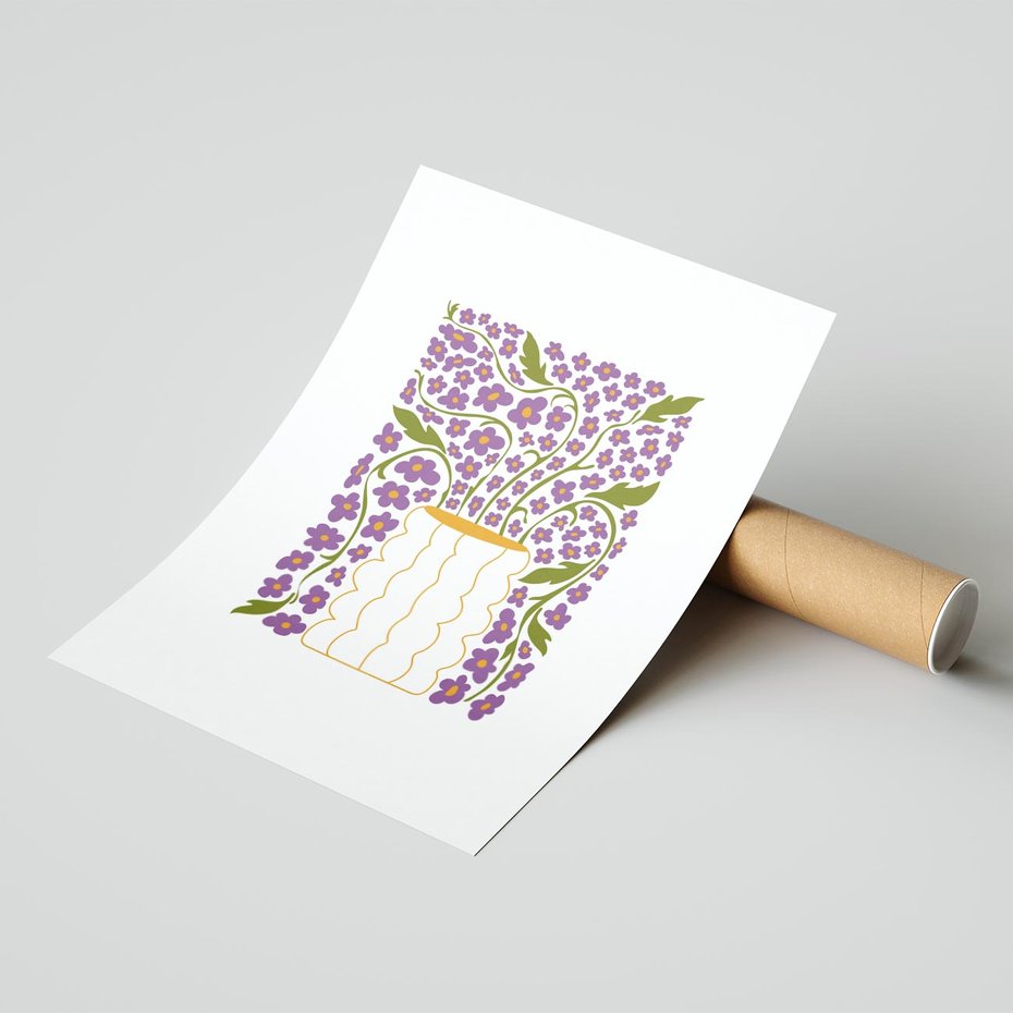 Plakat bez ramy 21x30 - Witalność Kwiatów - kwiaty w wazonie, minimalistyczna kompozycja