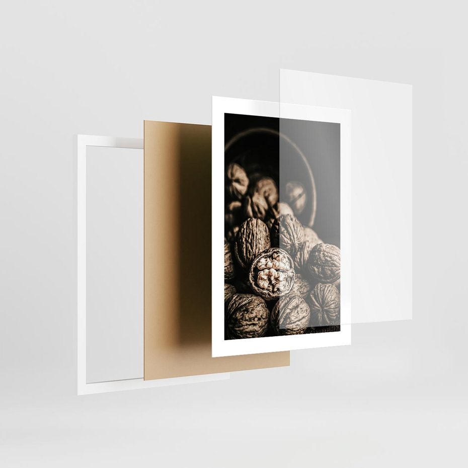 Plakat w ramie 30x40 - Orzechy Włoskie w Sepii - orzechy włoskie, fotografia retro - rama biała