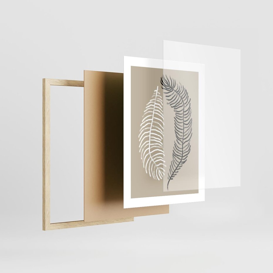 Plakat w ramie 30x40 - Spleciona Harmonia - sztuka nowoczesna, białe i czarne pióro - rama drewno