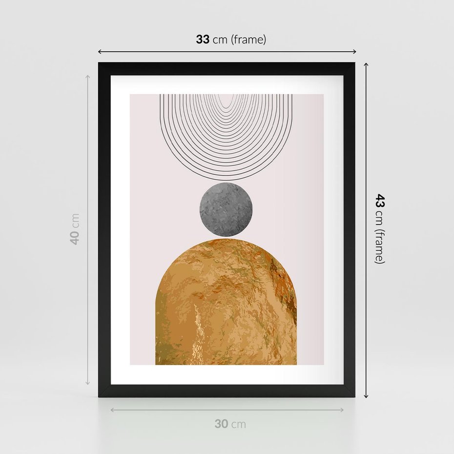 Plakat w ramie 30x40 - Złote Półkole w Sztuce Geometrii - grafika, złote półkole - rama czarna