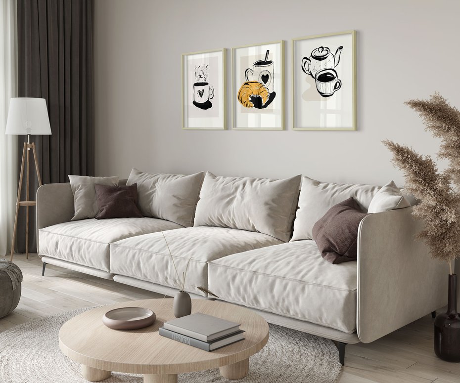 Zestaw obrazy w ramie 50x70 galeria - Kawa, graficzne, plakaty, nowoczesne - rama drewno