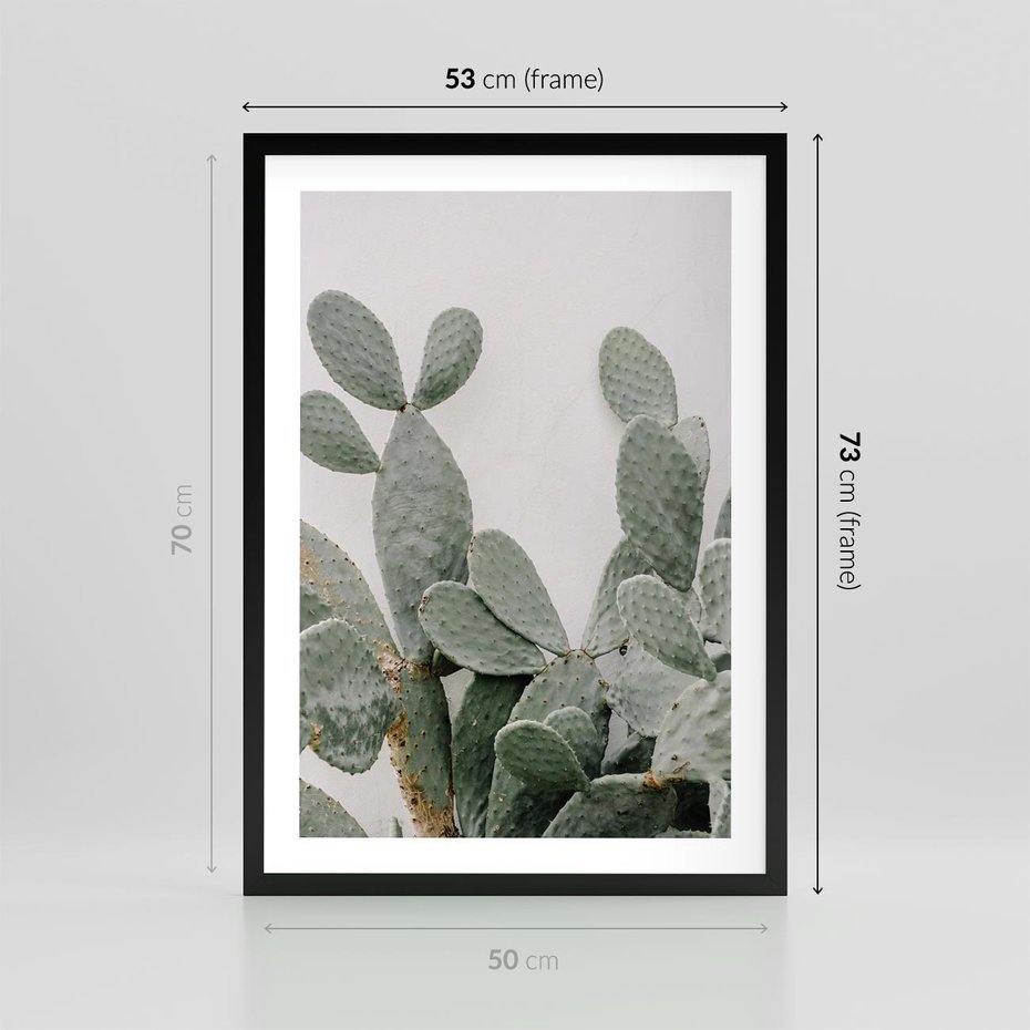 Plakat w ramie 50x70 - Imponujący Kaktus - duży kaktus, opuncja - rama czarna