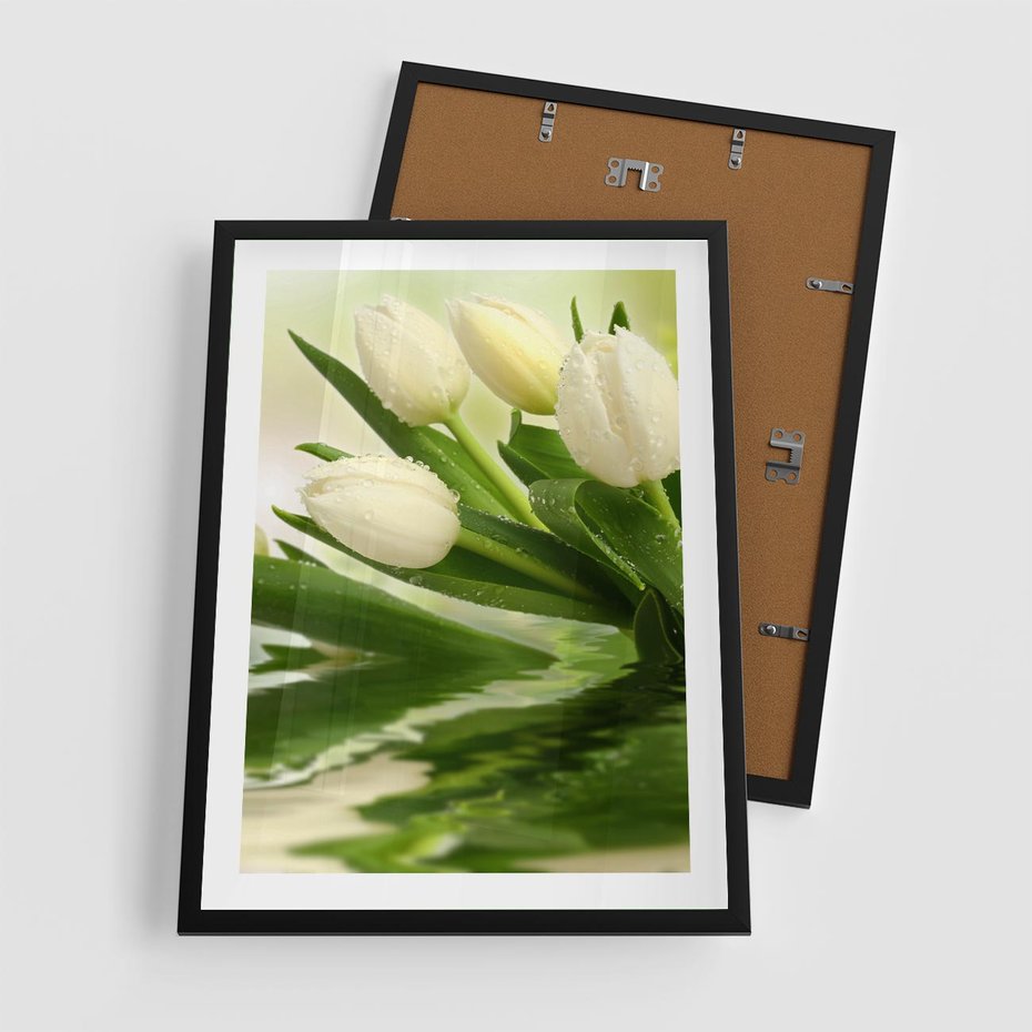 Plakat w ramie 50x70 - Białe Piękno - białe, tulipany - rama czarna