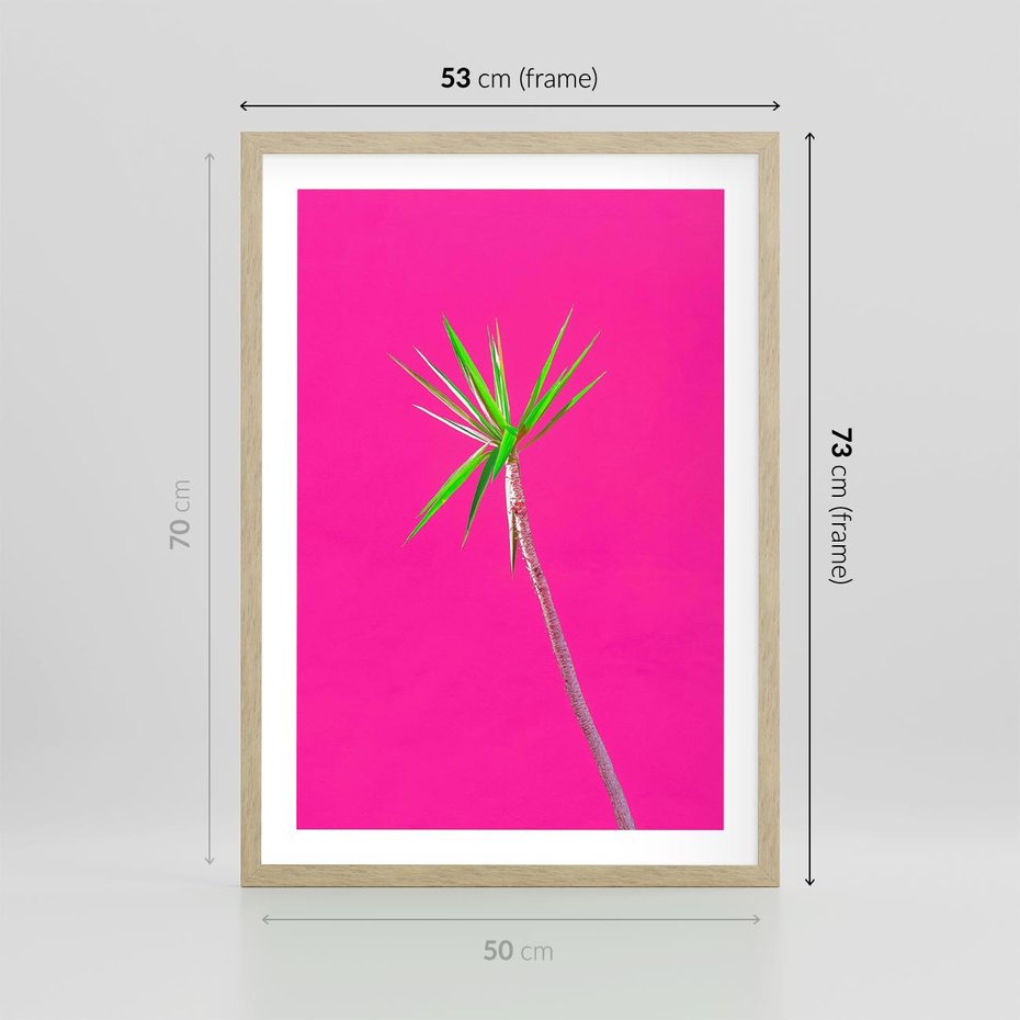 Plakat w ramie 50x70 - Retro Stylizacja - palma, liście - rama drewno