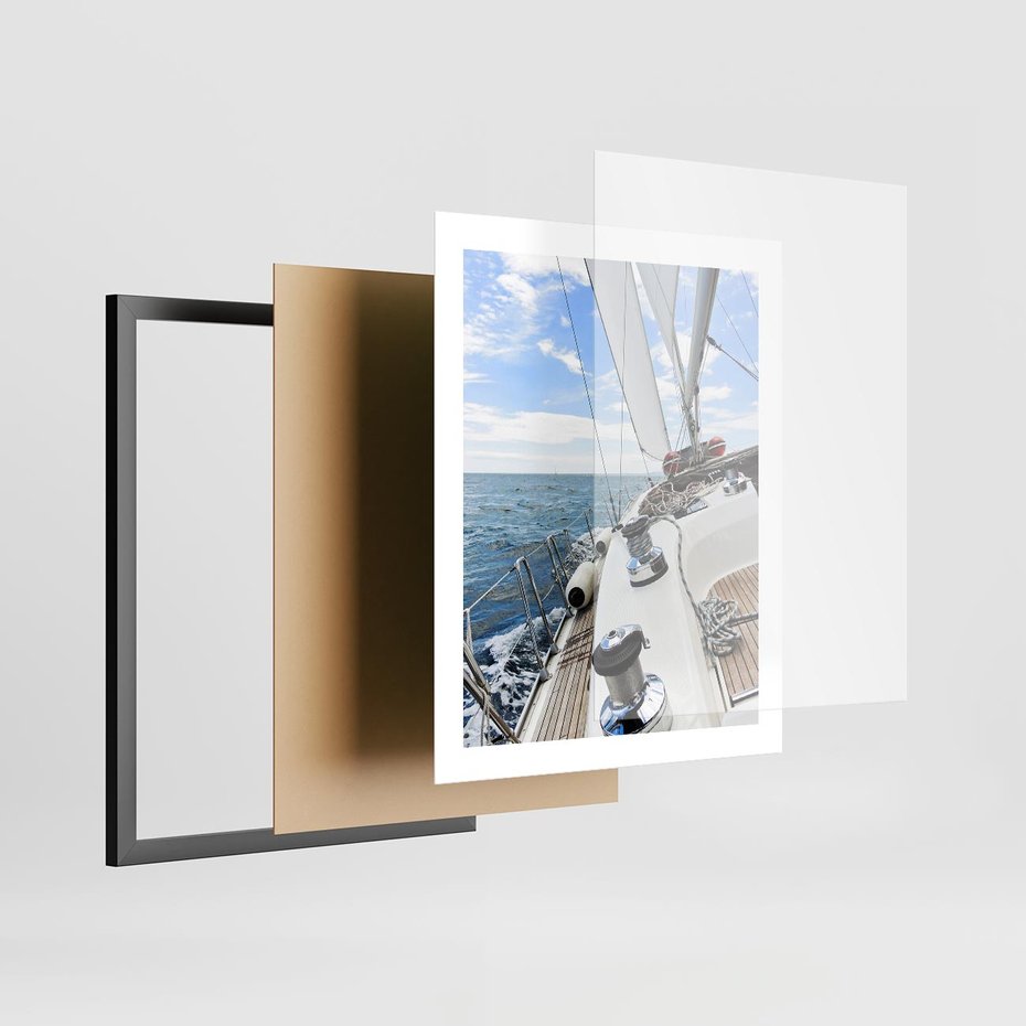 Plakat w ramie 40x50 - Moc żaglowca na pełnym morzu - żaglowiec, jacht - rama czarna