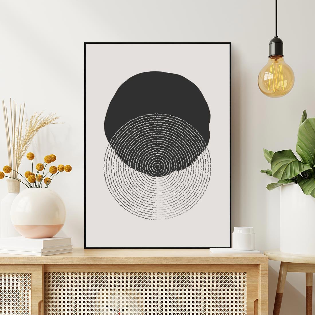 Obraz w ramie 50x70 - Boho Przenikanie Uroku - abstrakcyjna kompozycja, okręgi - rama czarna