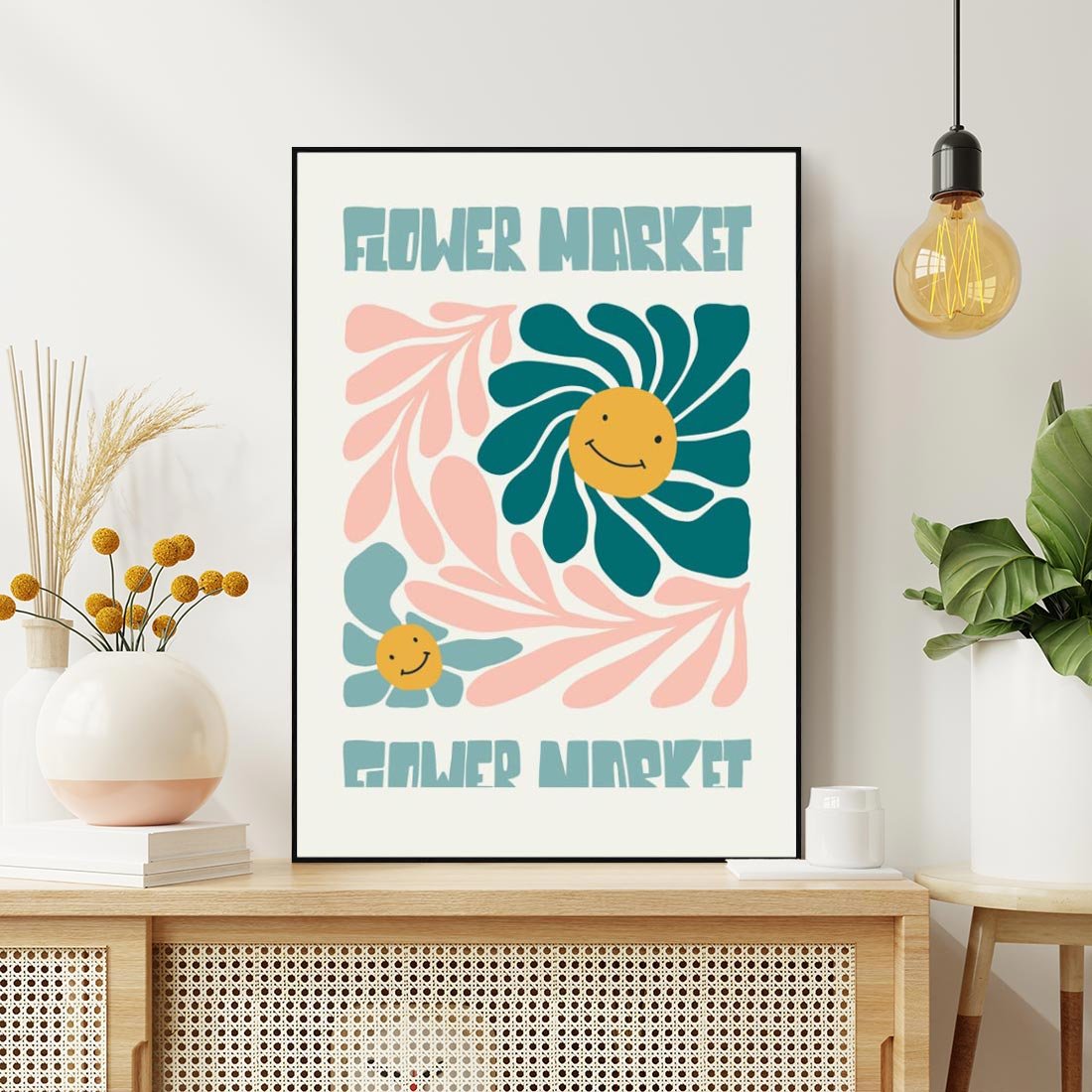 Obraz w ramie 50x70 - Harmonia płatków kwiatów - kwiatowa retro kompozycja, pastelowe kolory - rama czarna