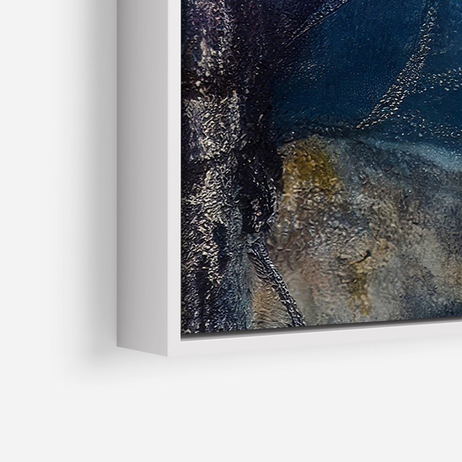 Obraz w ramie 70x100 - Tekstura Kwiatu - olejny obraz, niebieski kwiat - rama biała