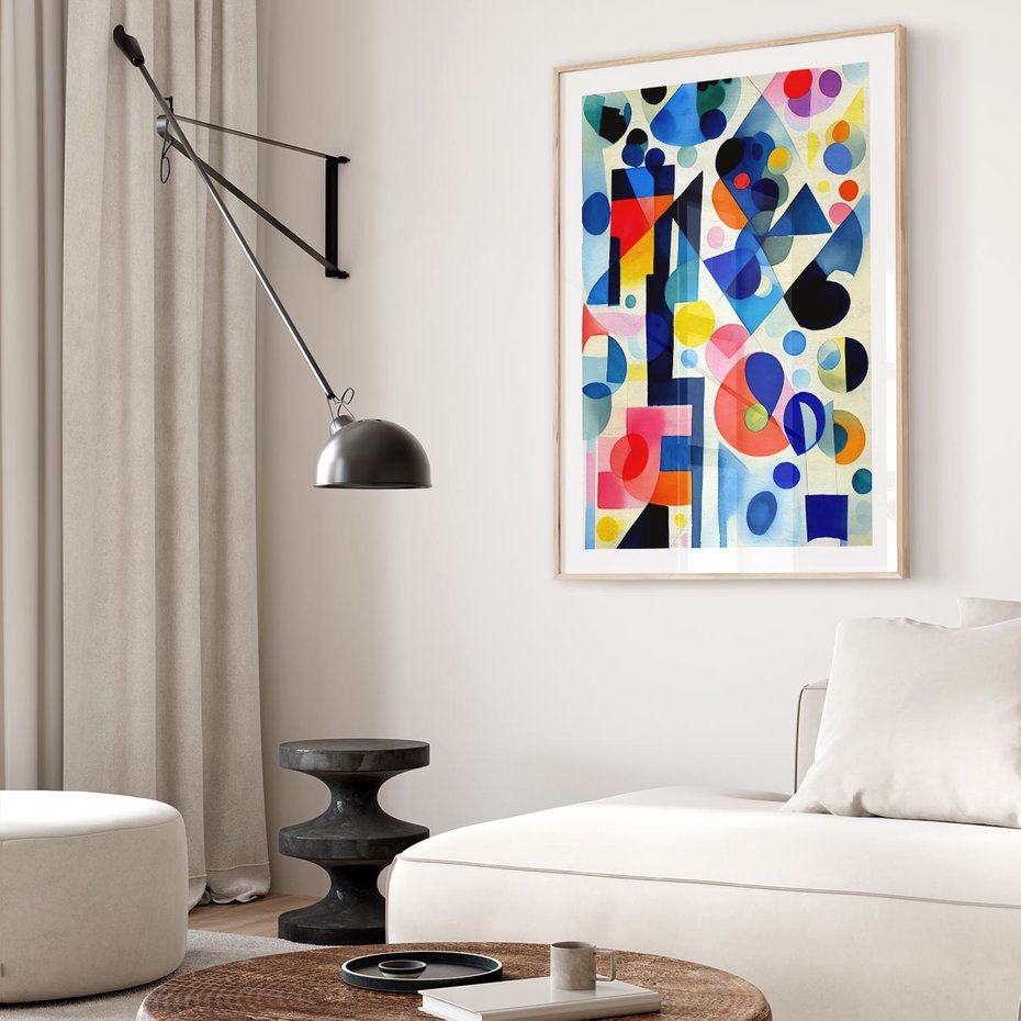 Plakat w ramie 30x40 - Księga Akwarelowych Przeniknięć - abstrakcyjny obraz, różne kolorowe kształty - rama drewno