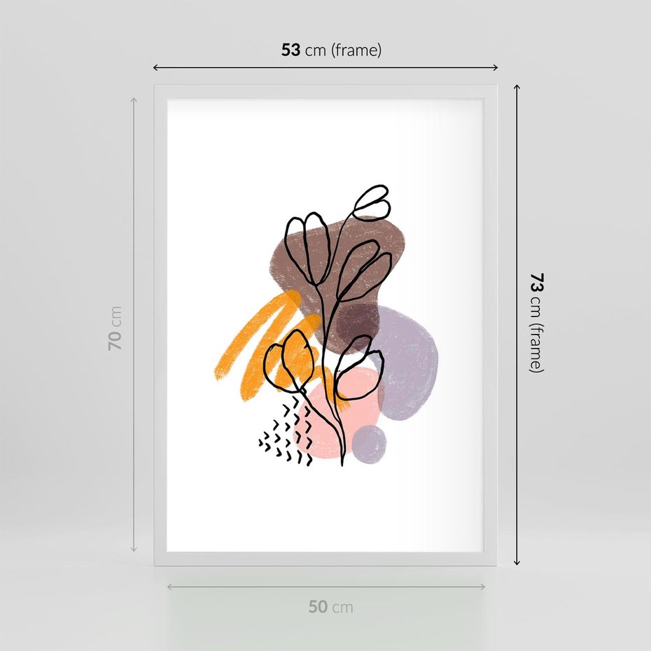 Plakat w ramie 50x70 - Bezgraniczne Widzenia - abstrakcyjna sztuka, liść gałązka - rama biała