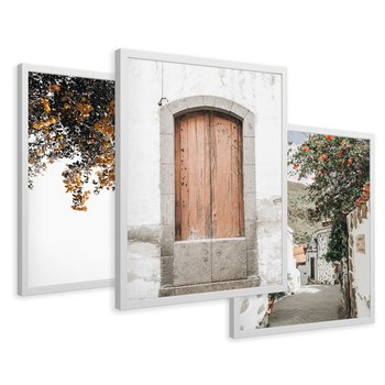 Zestaw obrazy w ramie 50x70 galeria - Stare, drzwi, Włochy, uliczka - rama biała