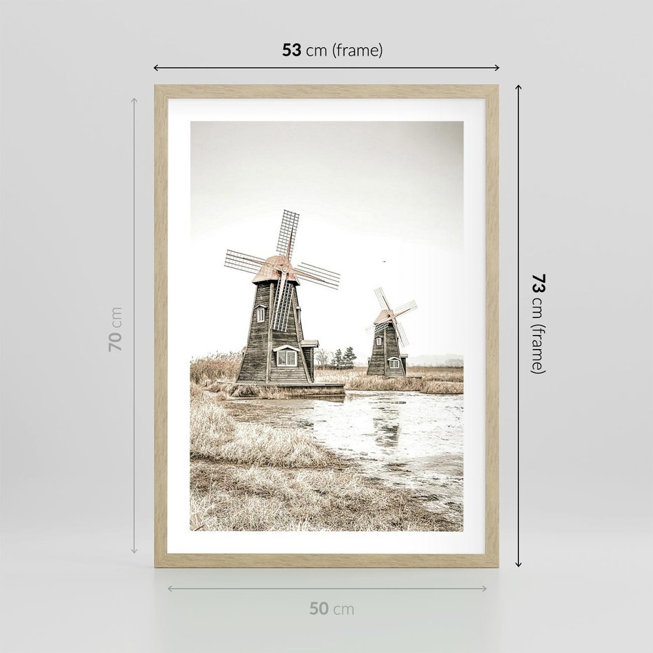 Plakat w ramie 50x70 - Wiejskie Młyny: Rustykalna Fotografia - młyny, rustykalna fotografia - rama drewno