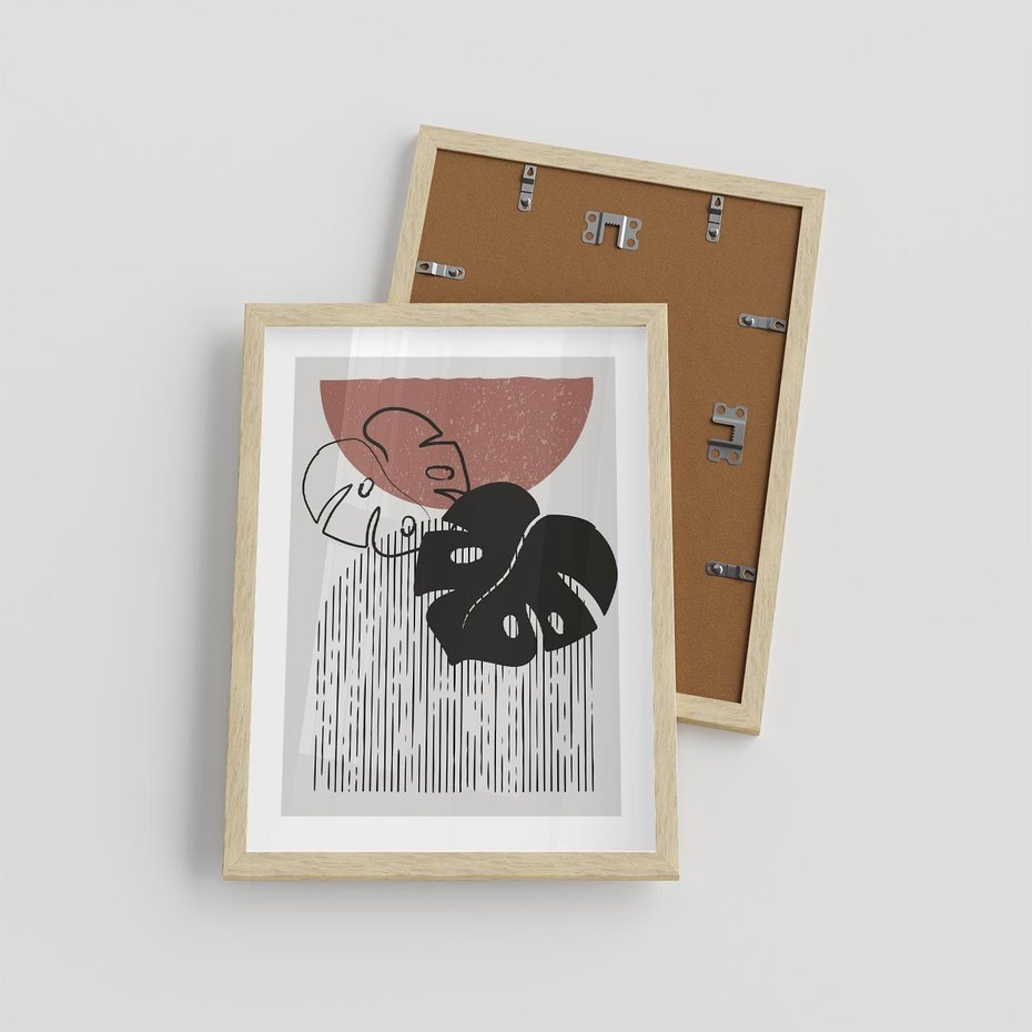 Plakat w ramie 30x40 - Nowoczesna Monstera: Szkic w Grafice - nowoczesna grafika, monstera - rama drewno