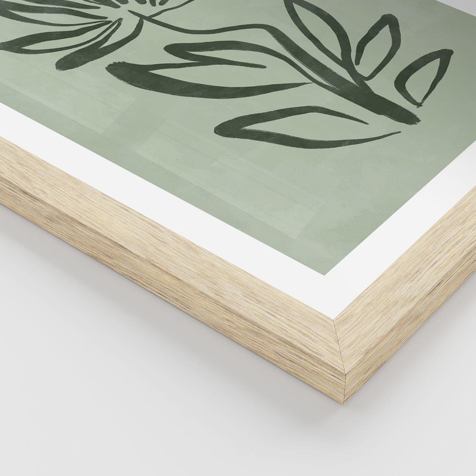 Plakat w ramie 50x70 - Zieleń Wyjątkowego Ukojenia - zielona abstrakcja, zgaszona zieleń - rama drewno