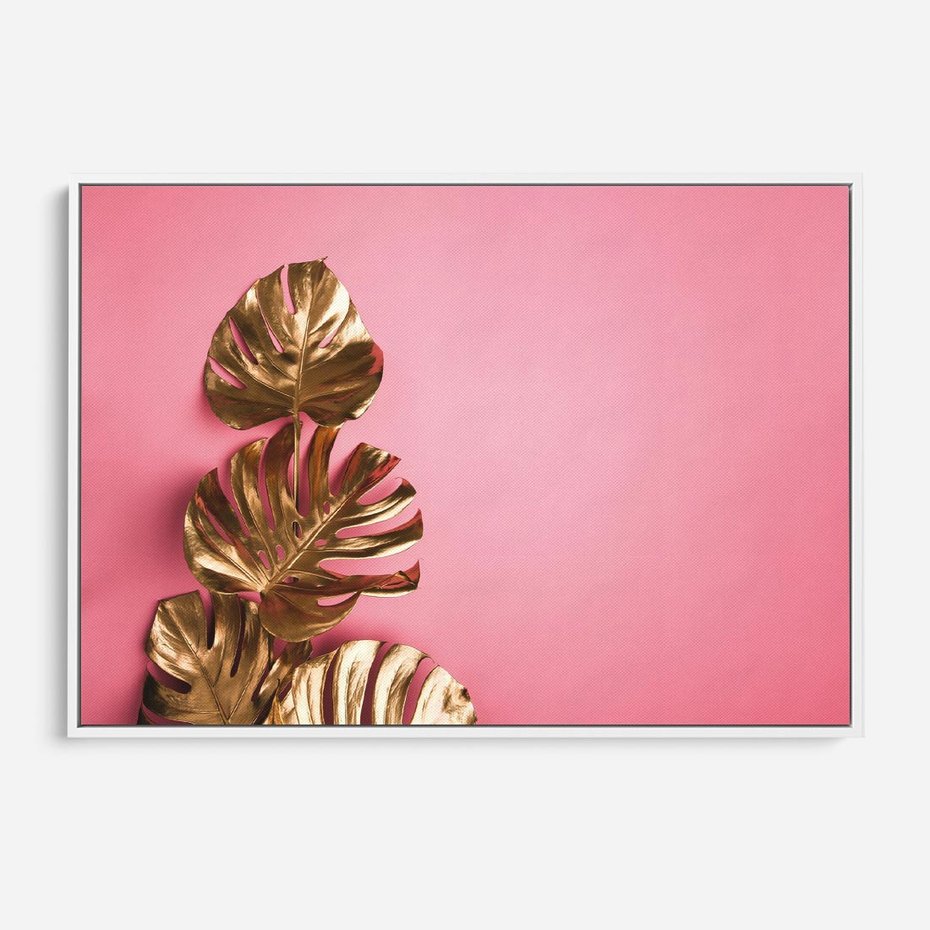 Obraz w ramie 70x50 - Luksusowa Elegancja - złote, liście - rama biała