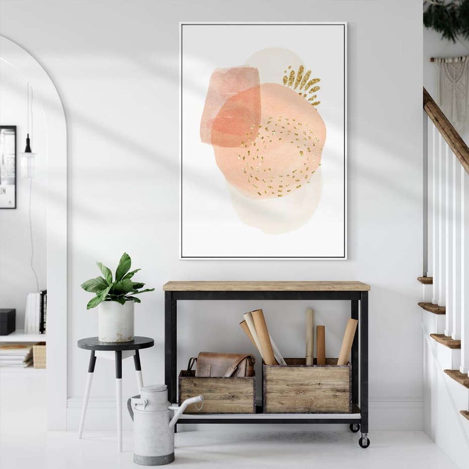 Obraz w ramie 70x100 - Migotliwe Kształty i Plamy - abstrakcyjne akwarelowe plamy, minimalizm - rama biała