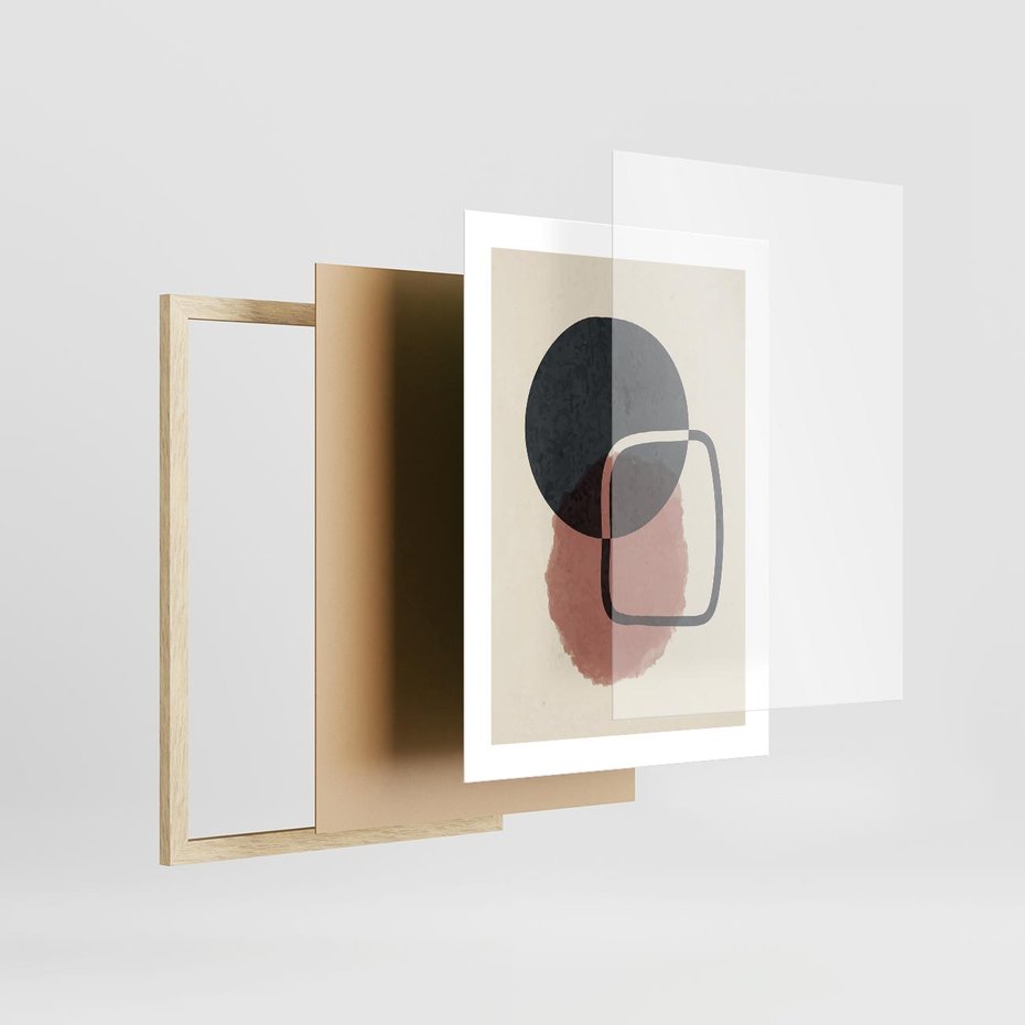 Plakat w ramie 30x40 - Abstrakcyjna Harmonia - abstrakcyjne nieregularne kształty, minimalistyczny plakat - rama drewno