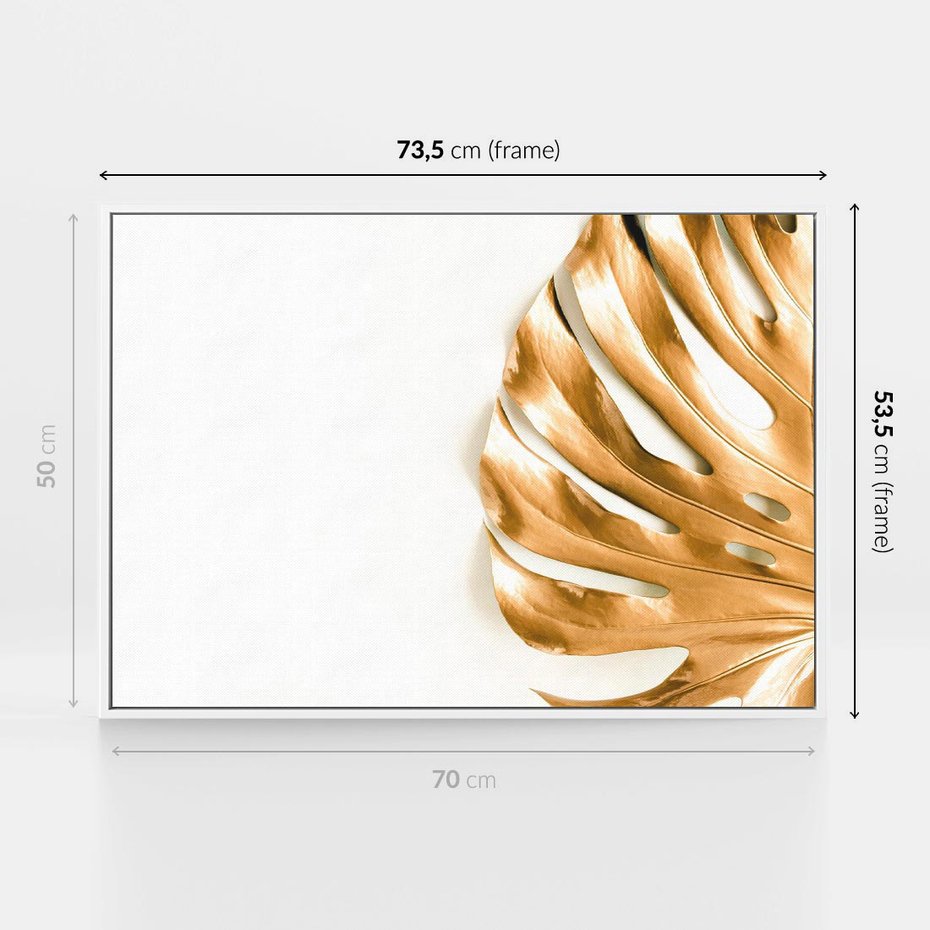 Obraz w ramie 70x50 - Przyjemność dla Oczu - złote, liście - rama biała