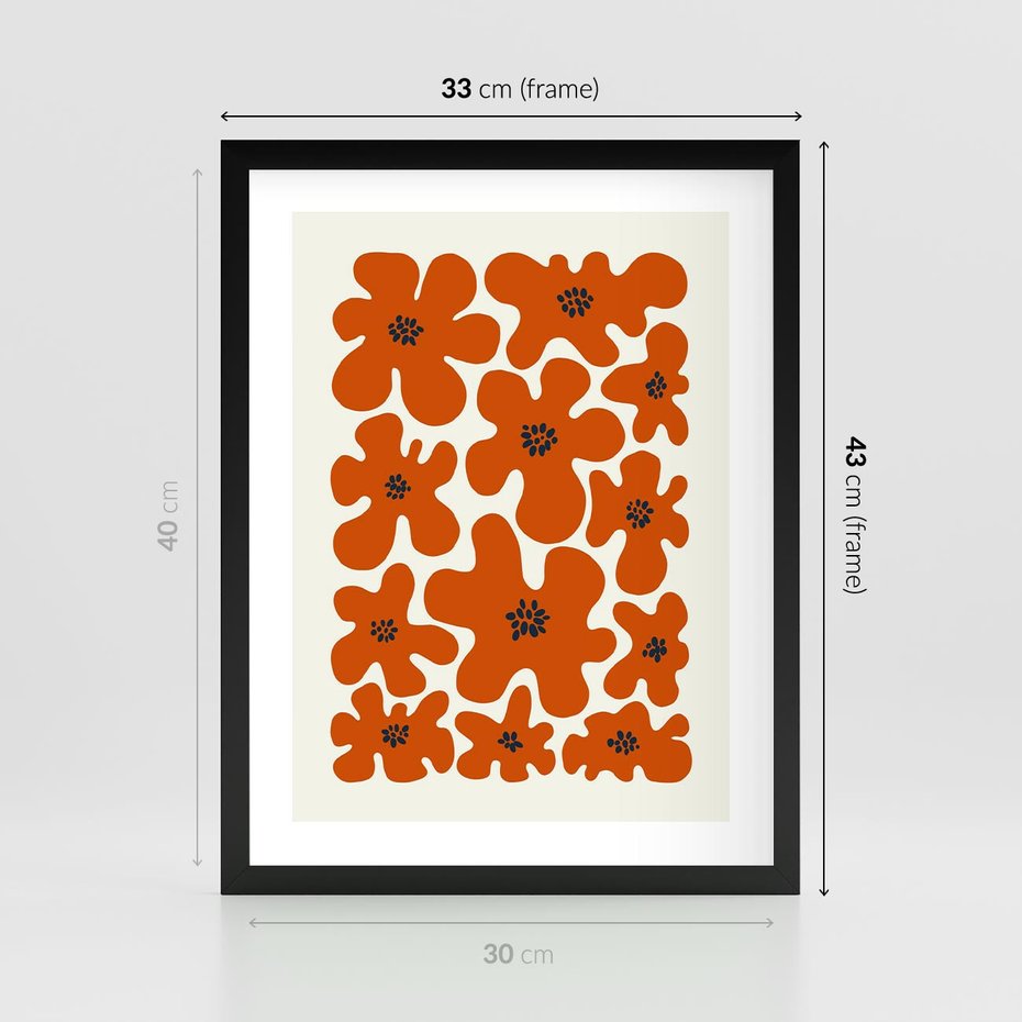 Plakat w ramie 30x40 - Wibracje Przestrzeni - abstrakcyjne czerwone kwiaty, kompozycja - rama czarna