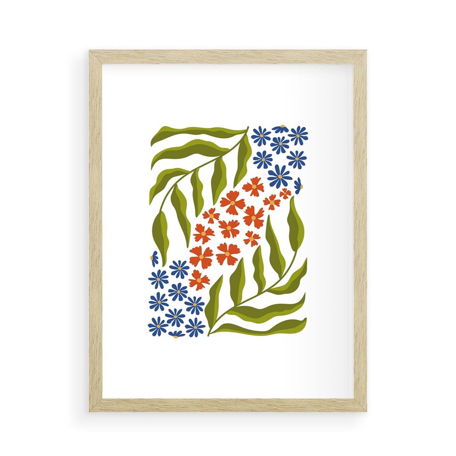 Plakat w ramie 50x70 - Splątane Granice - kwiaty, sztuka nowoczesna - rama drewno