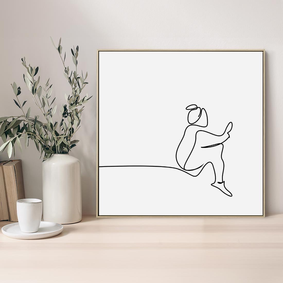Obraz w ramie 50x50 - Linie Wewnętrznej Refleksji - line art, szkic - rama drewno