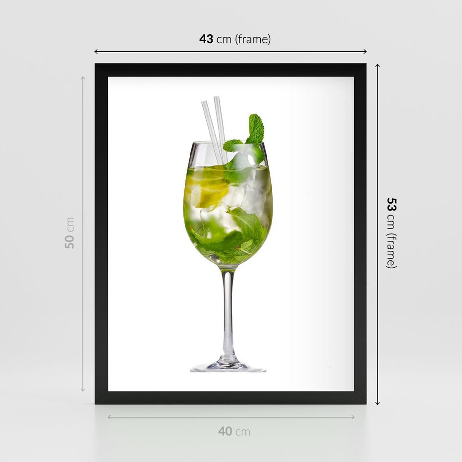 Plakat w ramie 40x50 - Limonkowy drink w letnim stylu - drink, limonka - rama czarna