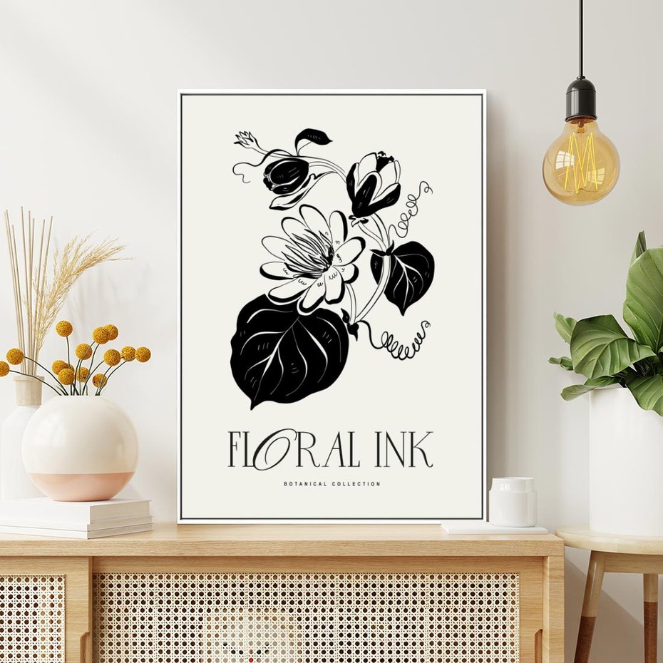 Obraz w ramie 50x70 - Odbicie kwiatowych chwil - kwiaty, typografia - rama biała