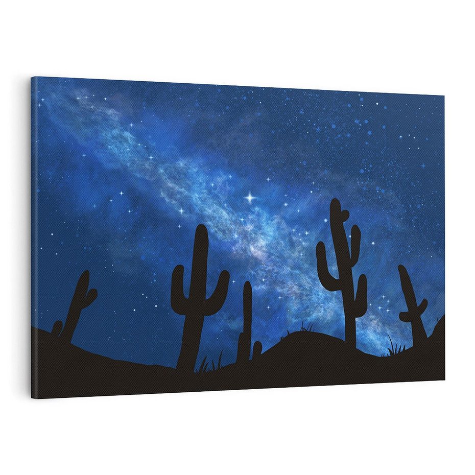 Obraz na płótnie 120x80 - Nocne Tajemnice Pustyni - gwieździsta noc, granatowe niebo