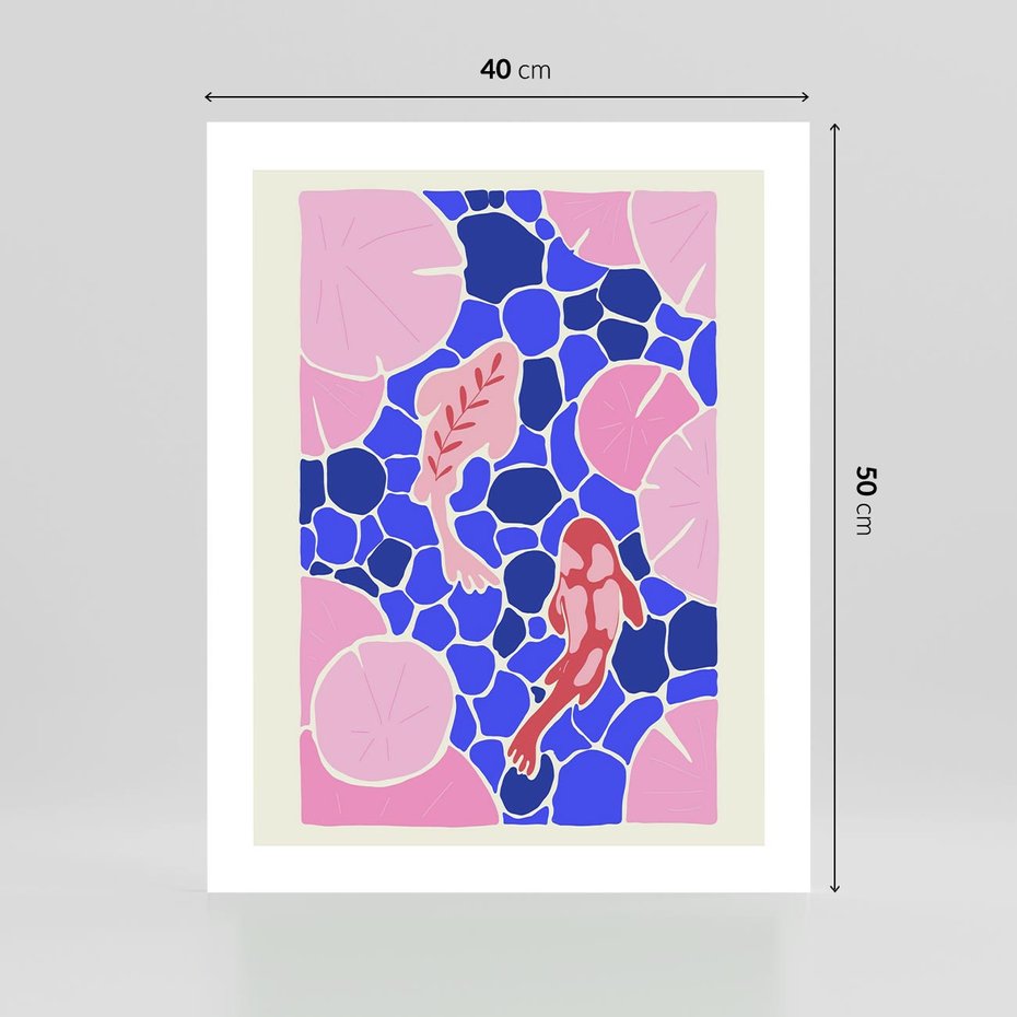 Plakat bez ramy 40x50 - Rzeka Abstrakcji - abstrakcyjna kompozycja, różowe ryby wśród rafy