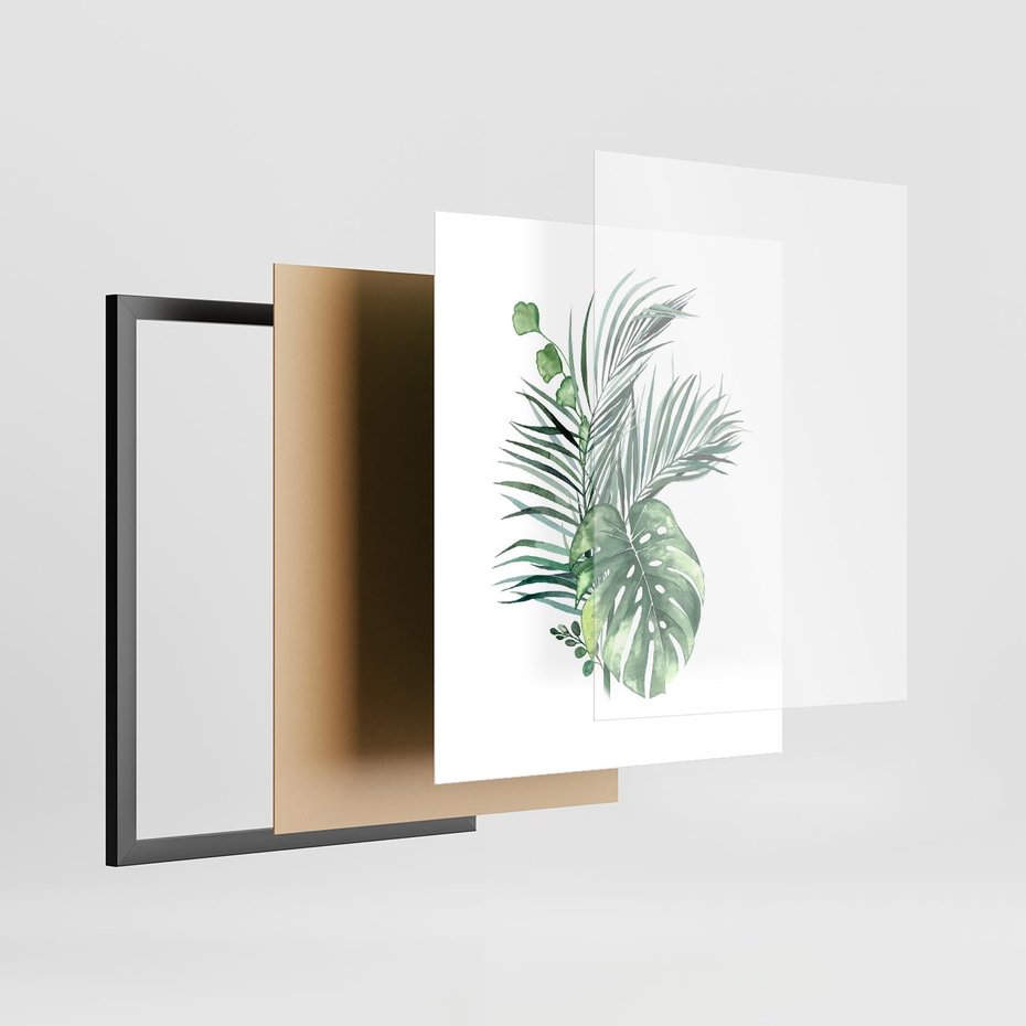 Plakat w ramie 40x50 - Liście i Życie: Akwarelowa Oaza - akwarelowy obrazek, pamy - rama czarna