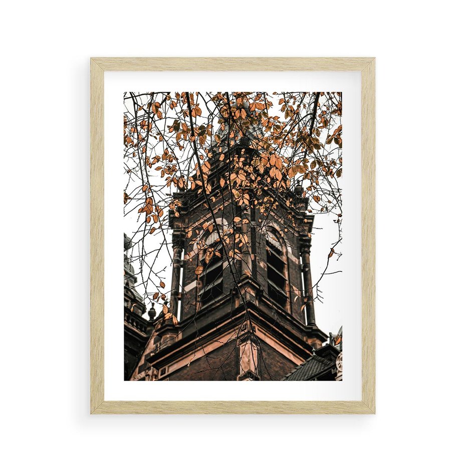 Plakat w ramie 40x50 - Jesienna Wieża w Liściach - architektura, wieża - rama drewno