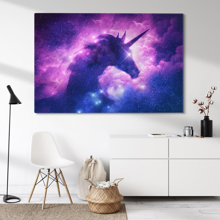 Obraz na płótnie 120x80 - Mityczna podróż - kosmos, jednorożec