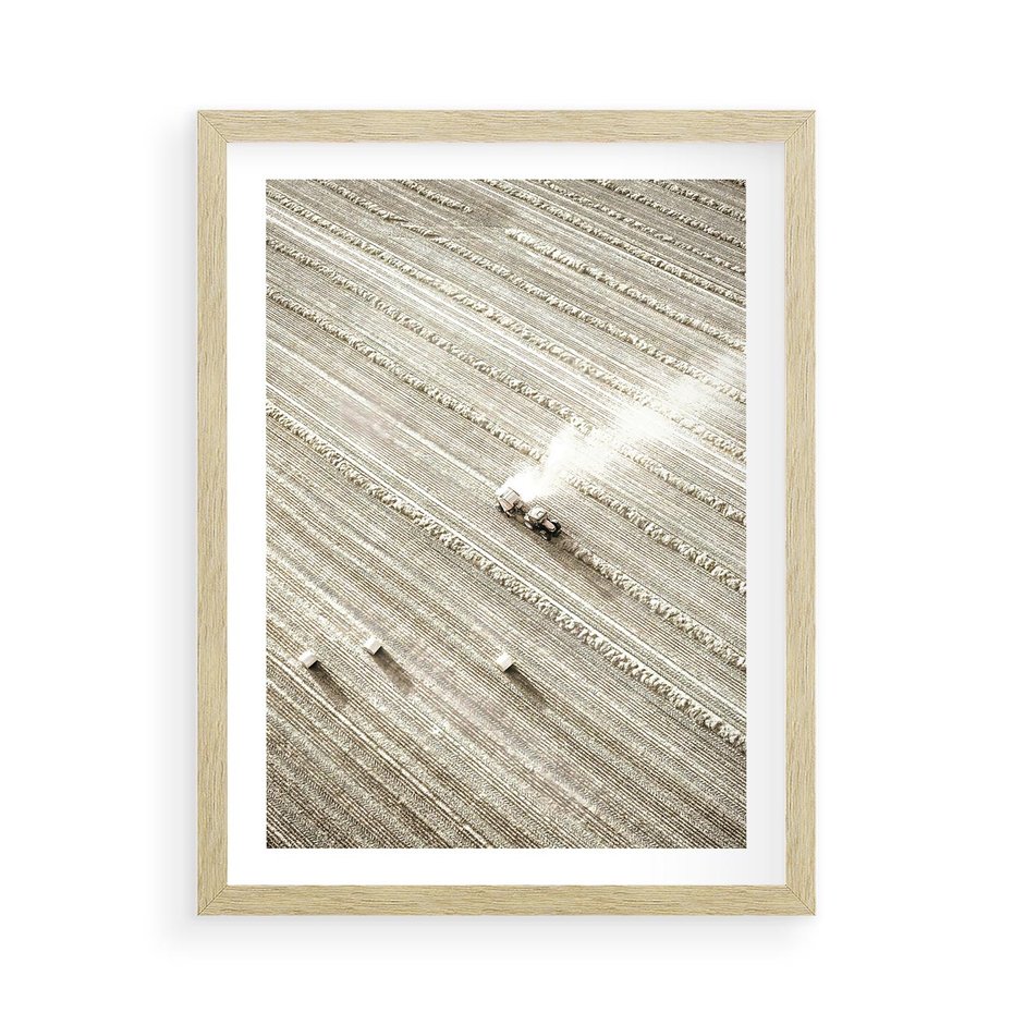 Plakat w ramie 50x70 - Pole i Żniwa na Malowniczym Zdjęciu - pole, traktor - rama drewno