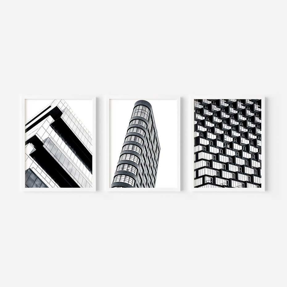 Zestaw obrazy w ramie 50x70 galeria - Architektura, tryptyk - rama biała