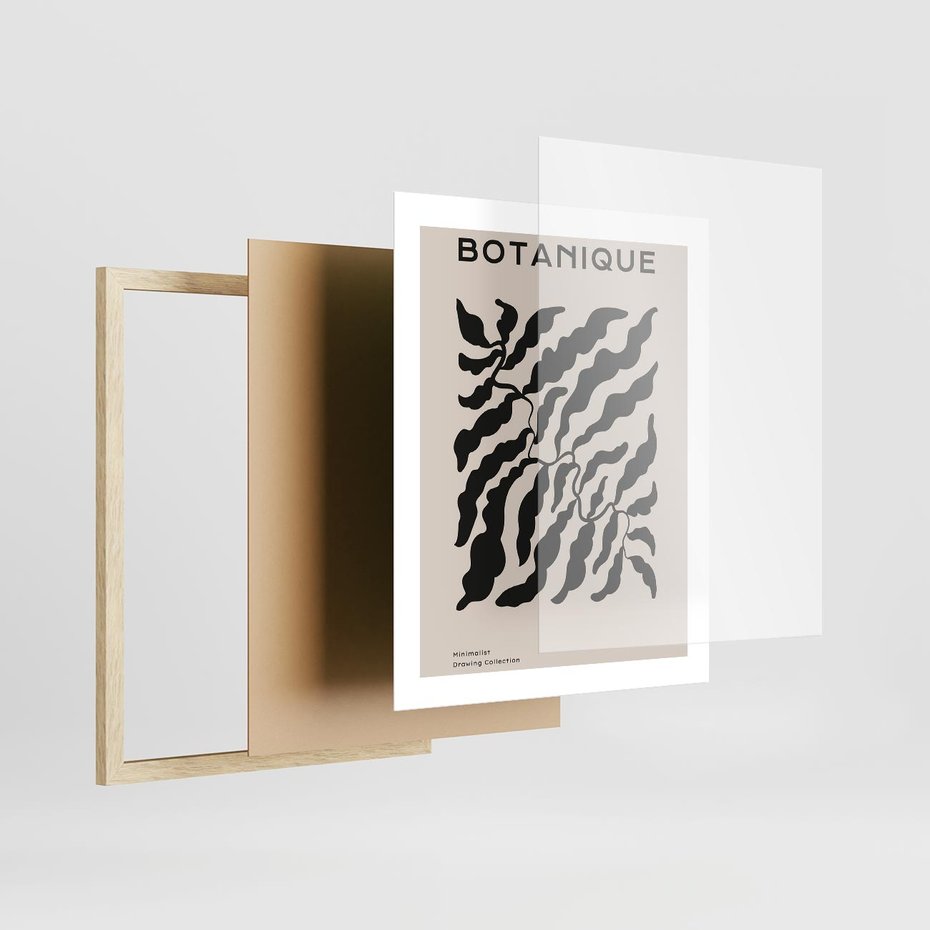 Plakat w ramie 40x50 - Księga Odbić - abstrakcyjne liśćie, roślinne motywy - rama drewno