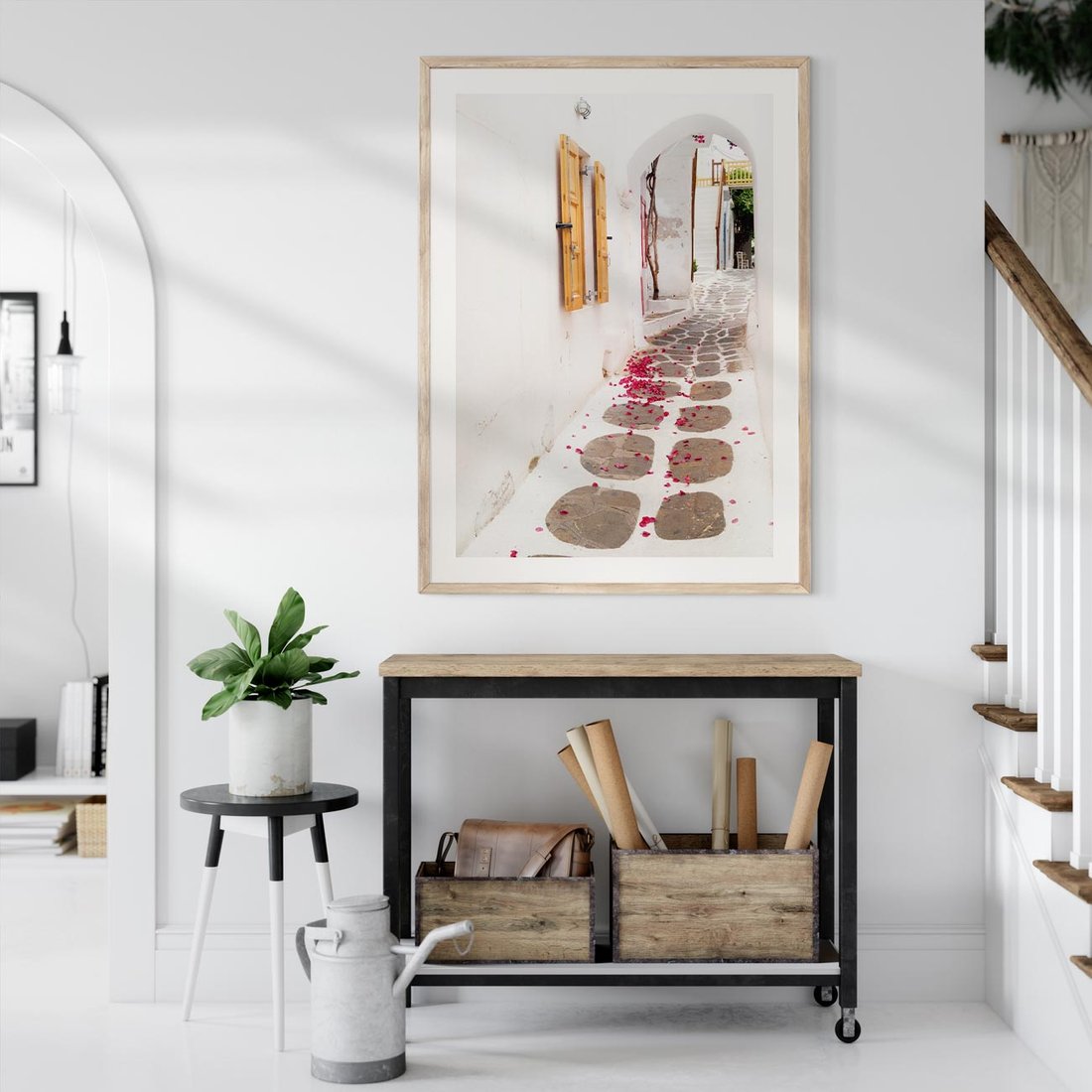 Plakat w ramie 40x50 - Urok Południowej Uliczki - uliczka, południe - rama drewno