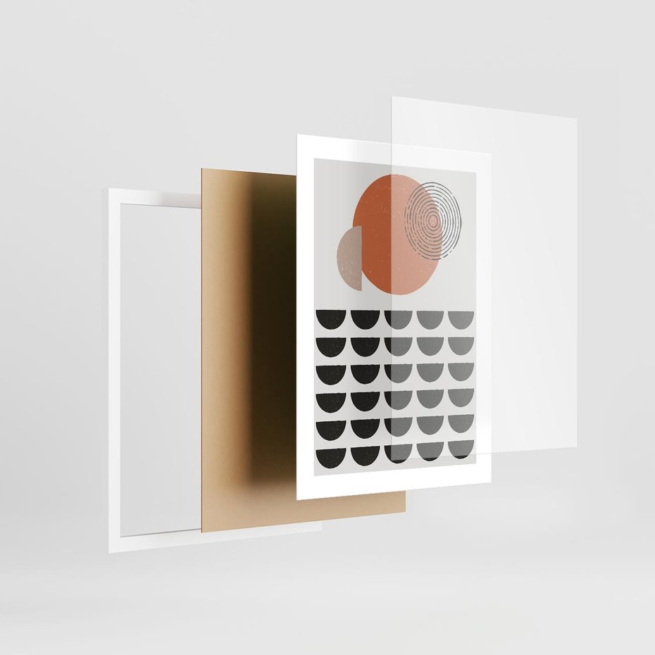 Plakat w ramie 30x40 - Geometryczna Ekspresja - geometryczny graficzny obraz, pomarańczowe koło - rama biała