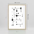 Plakat w ramie 50x70 - Nocne Zawirowania - abstrakcyjny plakat, czarne kropki i kreski - rama drewno