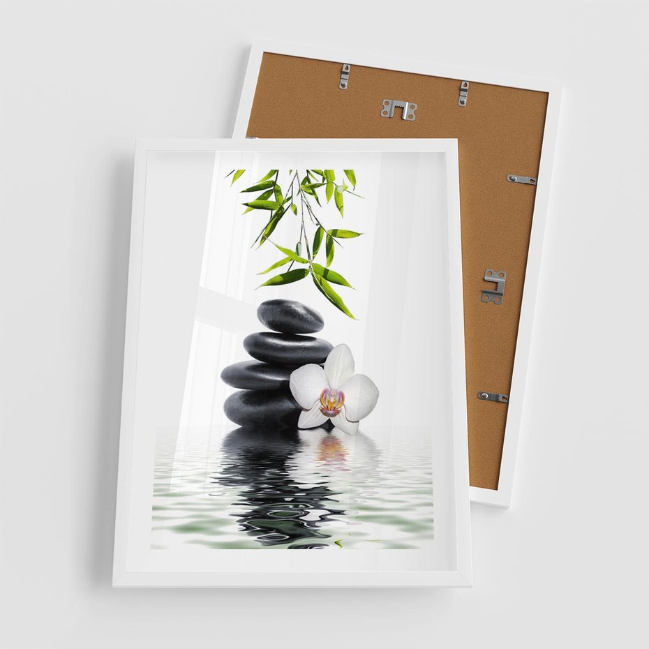 Plakat w ramie 50x70 - Orchidea w Spa - spa, orchidea - rama biała