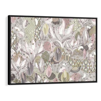 Obraz w ramie 70x50 - Pejzaże zatajonej duszy - połączenie tekstur, roślinne motywy - rama czarna