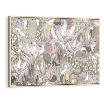 Obraz w ramie 100x70 - Pejzaże zatajonej duszy - połączenie tekstur, roślinne motywy - rama drewno