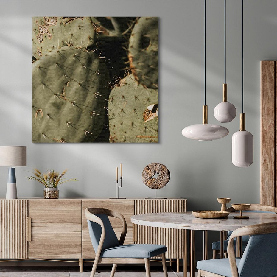 Obraz na płótnie 60x60 - Urok Egzotyki - kaktusy, boho