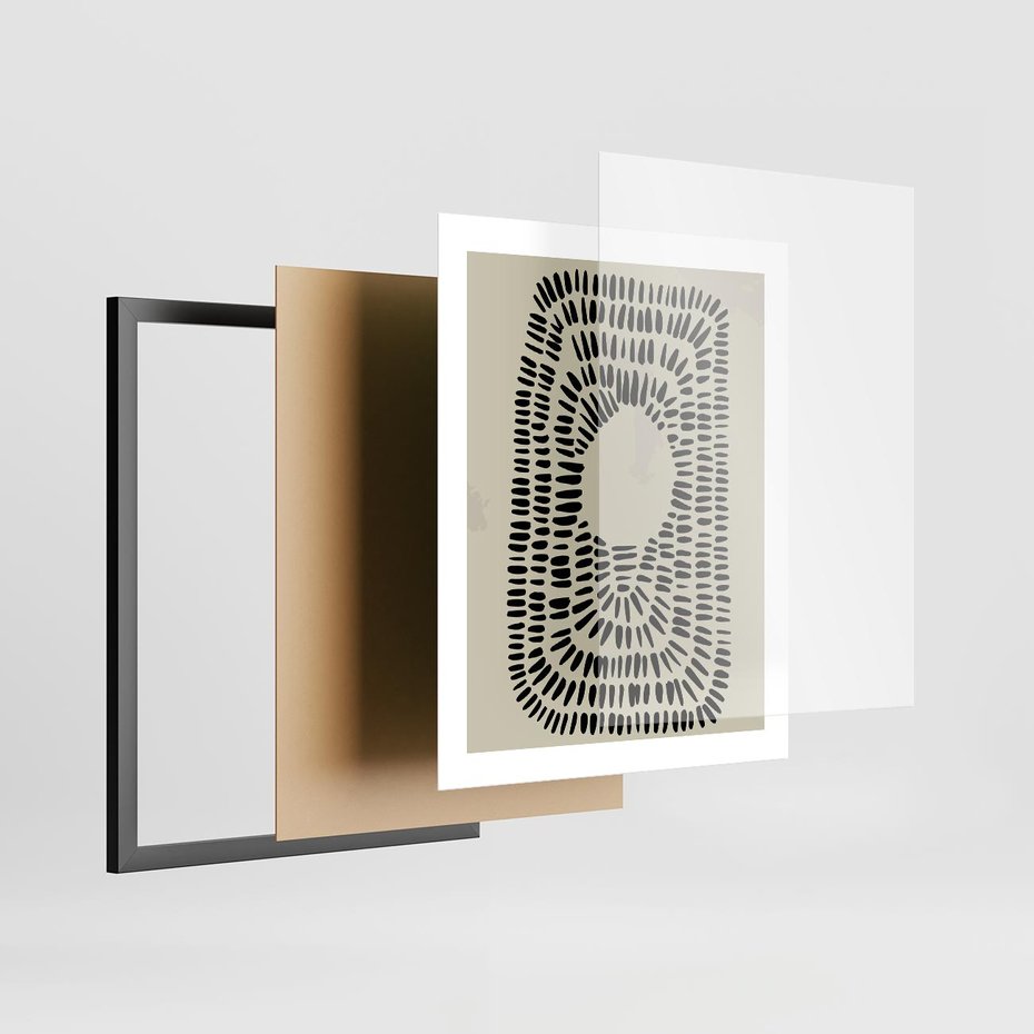 Plakat w ramie 40x50 - Zaklęte Wnętrza - boho plakat, czarne kropki kreski - rama czarna