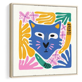 Obraz w ramie 50x50 - Kolorowe Spektrum - abstrakcyjny plakat, niebieski kot - rama drewno