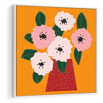 Obraz w ramie 80x80 - Harmonijne Granice - abstrakcyjne kwiaty, żółte tło - rama biała