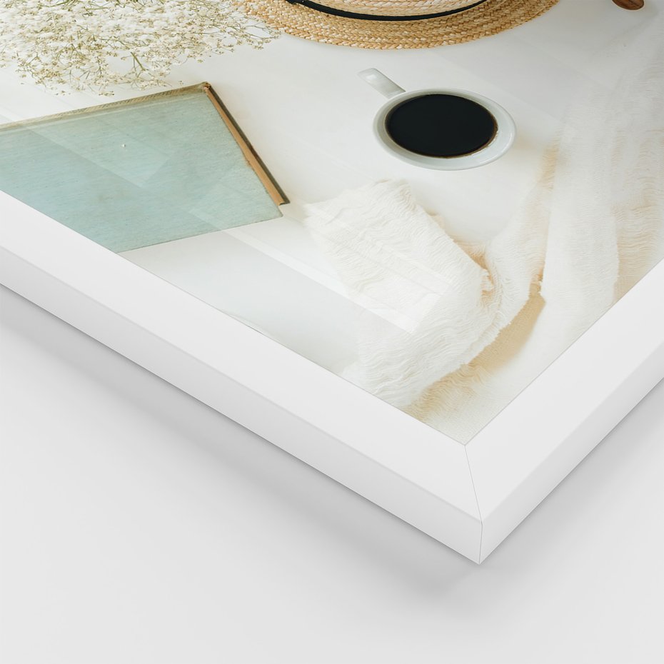 Zestaw obrazy w ramie 30x40 galeria - Książki, kawa, kapeusz - rama biała